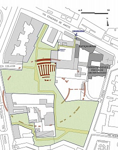 Pianta del Parco dell'Anfiteatro  Romano con l'indicazione delle strutture antiche.