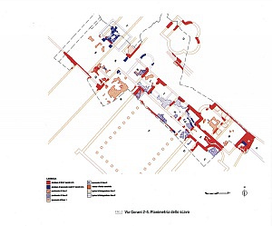 Planimetria dell'area settentrionale del palazzo imperiale, messa in luce dagli scavi di via Gorani 2-4.